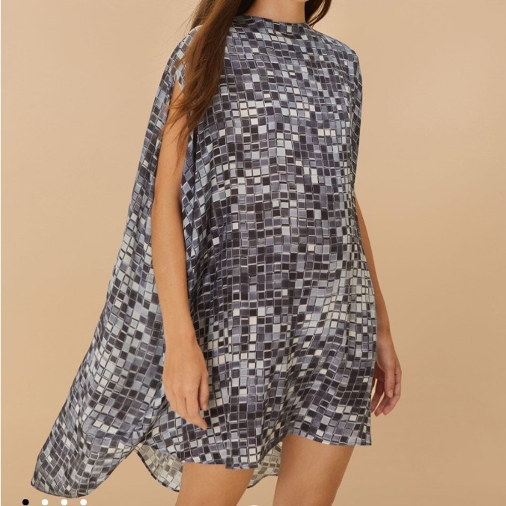 FARM Rio Black and Gray Checkered Mini Dress